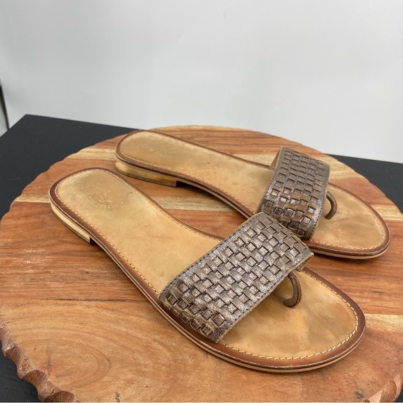 Seychelles Weekender City Slicker Woven Leather Sandals Metallic Pewter Size 9 - Picture 1 of 7